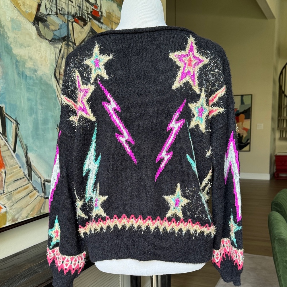 Pilcro Black Sweater with Star and Lightning Design - Picture 3 of 4